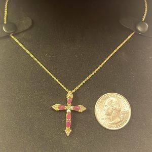 Ruby & Diamond Cross Pendant Necklace